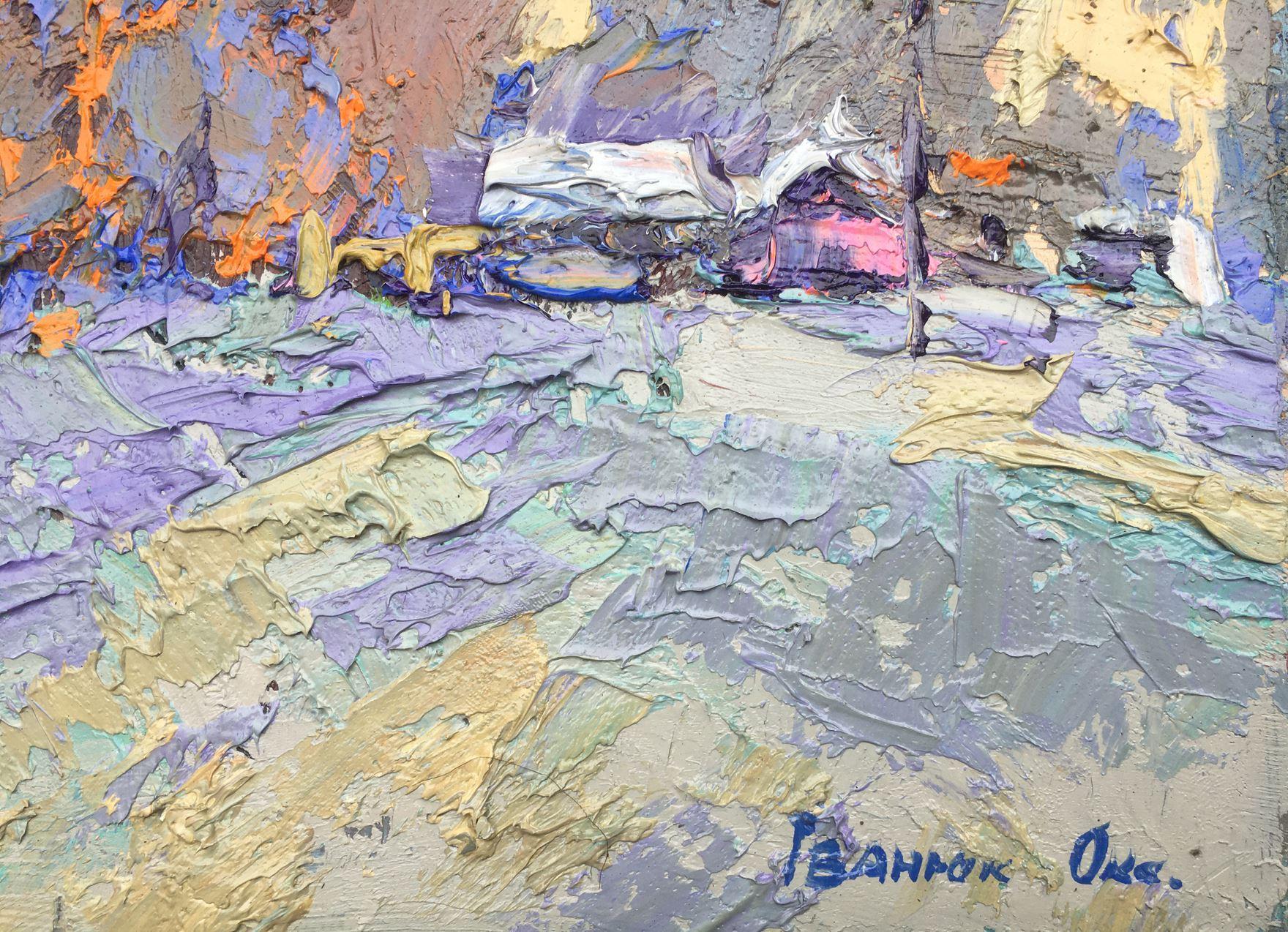 Sera fredda, Impressionismo, Pittura ad olio originale, pronta per essere appesa in vendita 2