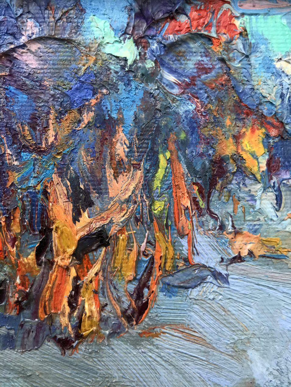 Road du soir, arbres, hiver, peinture à l'huile originale, prête à accrocher - Painting de Oksana Kalenyuk