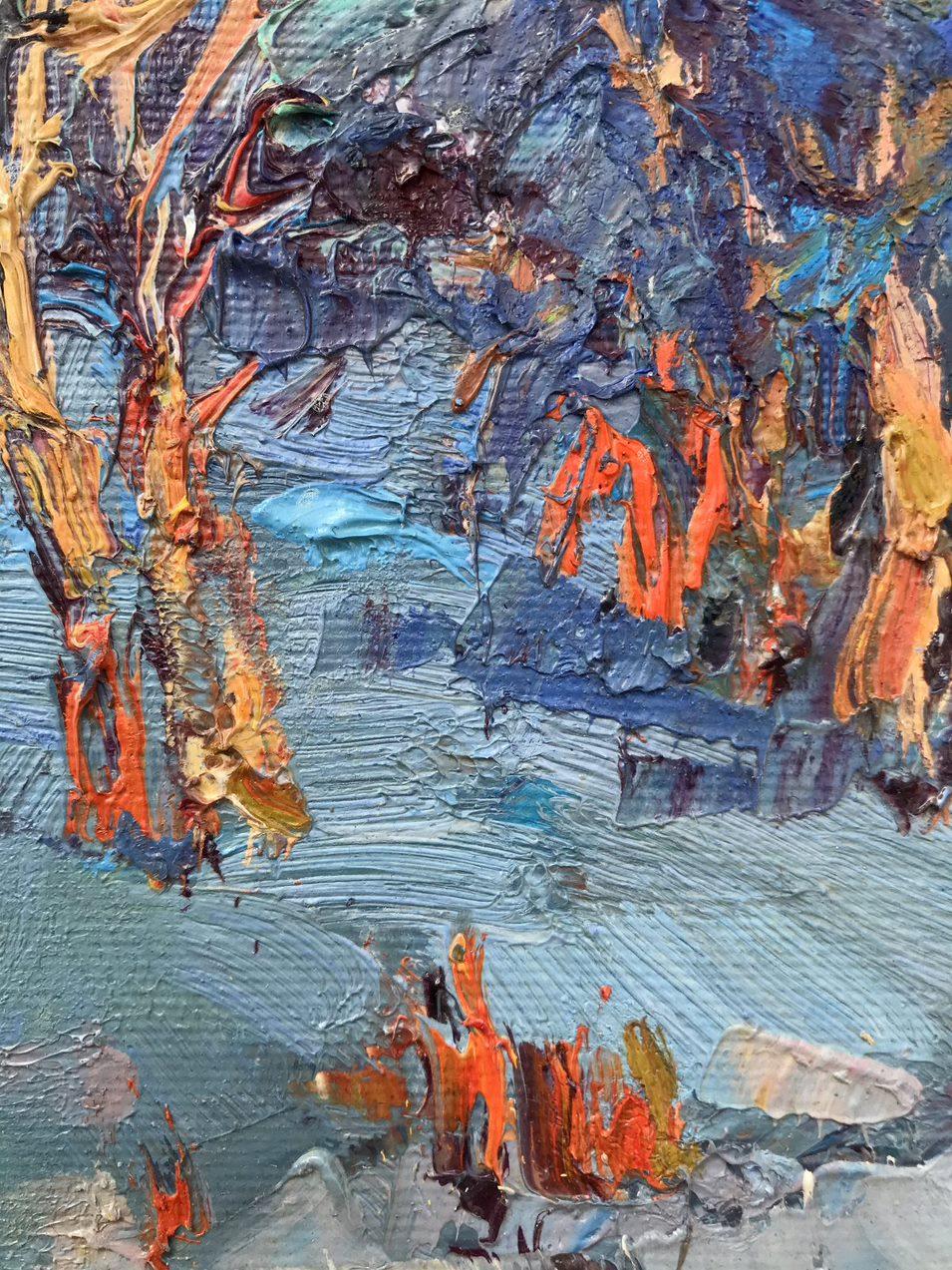 Road du soir, arbres, hiver, peinture à l'huile originale, prête à accrocher - Impressionnisme Painting par Oksana Kalenyuk