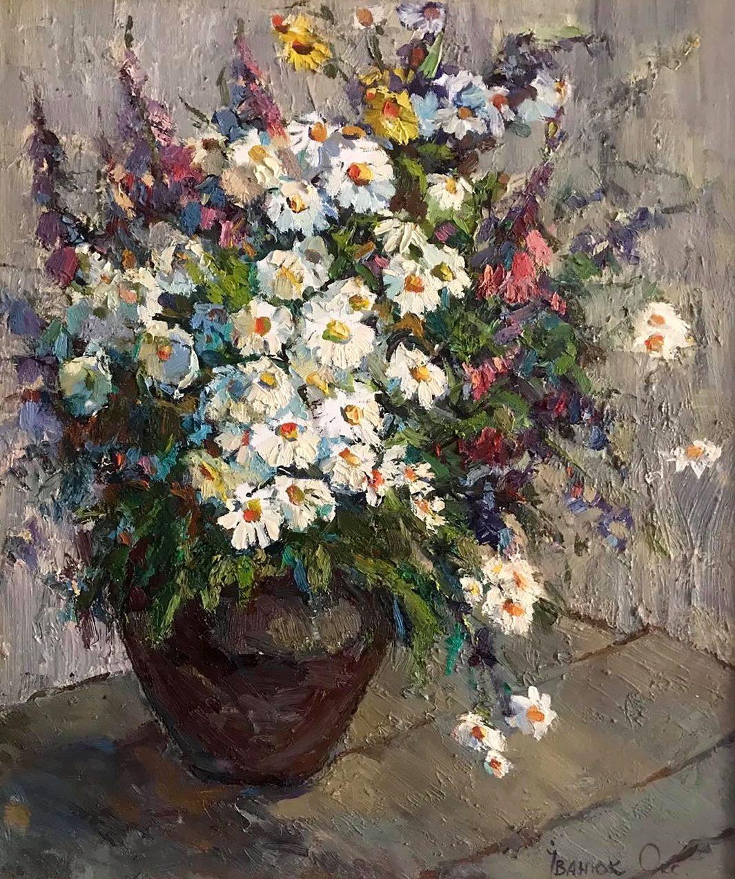 Still-Life Painting di Oksana Kalenyuk - Fiori di campo, Pittura ad olio originale, pronta da appendere
