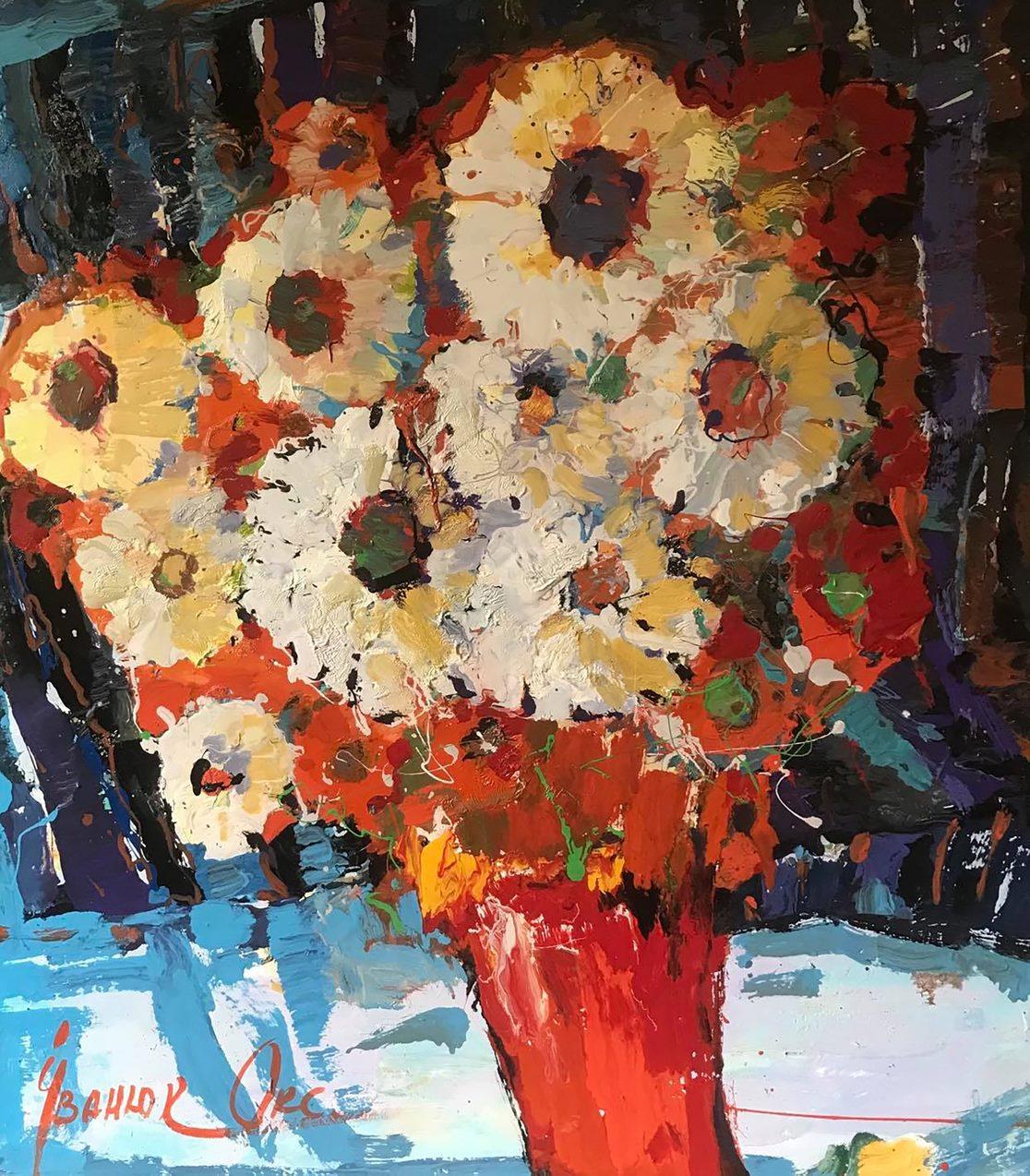 Oksana Kalenyuk Still-Life Painting - Flowers on the Table, Still Life, Original oil Painting, Ready to Hang