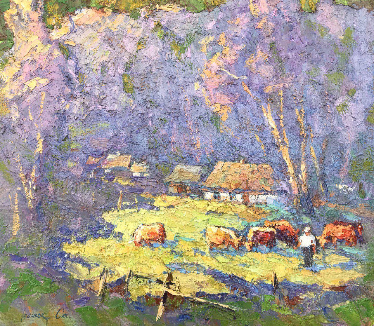 In the Meadow, Landschaft, Impressionismus, Original-Ölgemälde, hängefertig