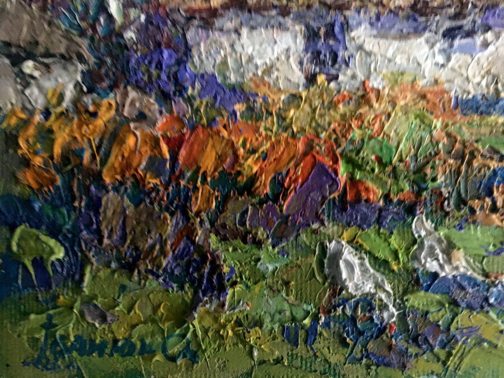 En el pueblo, Paisaje, Pintura al óleo original, Lista para colgar - Painting Impresionista de Oksana Kalenyuk