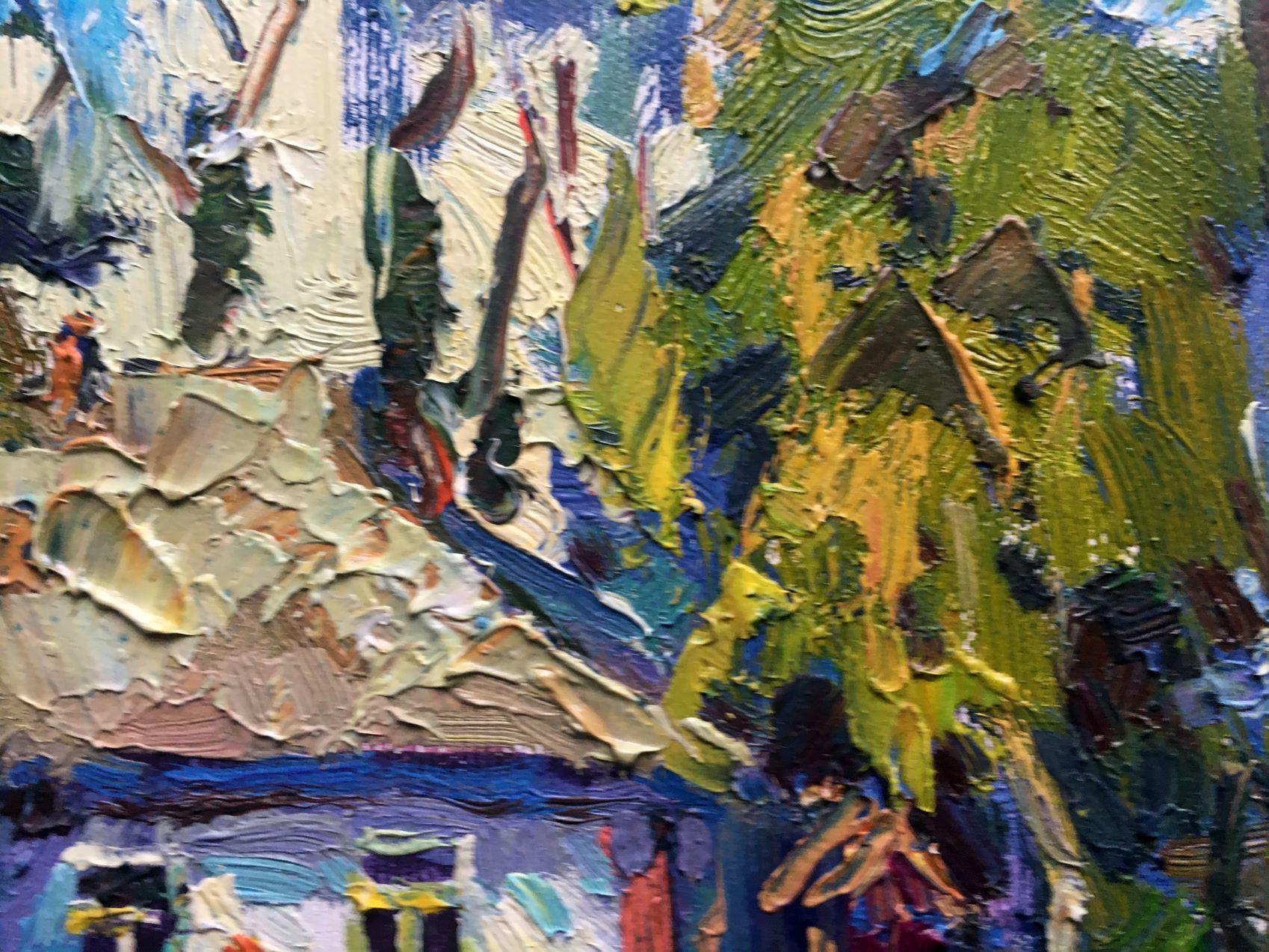 In the Yard, peinture à l'huile originale, prête à être accrochée - Impressionnisme Painting par Oksana Kalenyuk