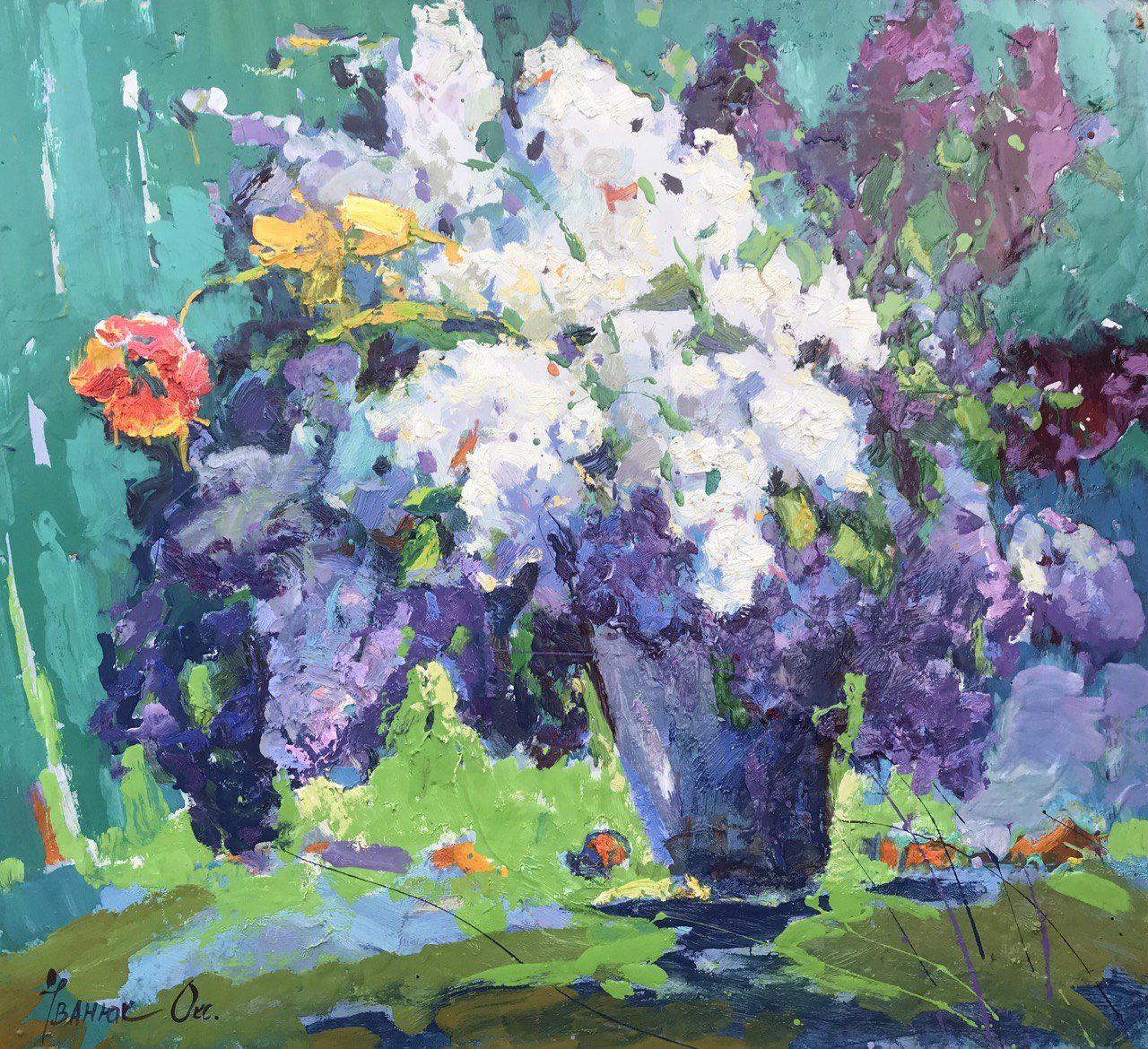Oksana Kalenyuk Landscape Painting - Lilacs, Flowers, Original oil Painting, Ready to Hang