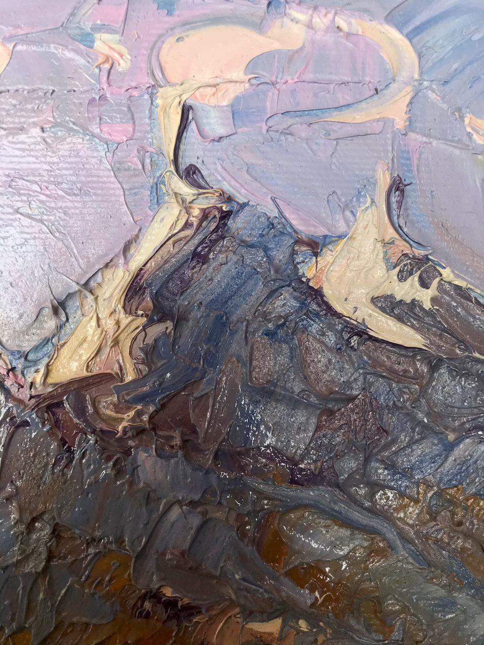 Artist: Oksana Kalenyuk 
Work: Original oil painting, handmade artwork, one of a kind 
Medium: Oil on canvas 
Year: 2021
Style: Impressionism
Title: Month Night
Size: 6