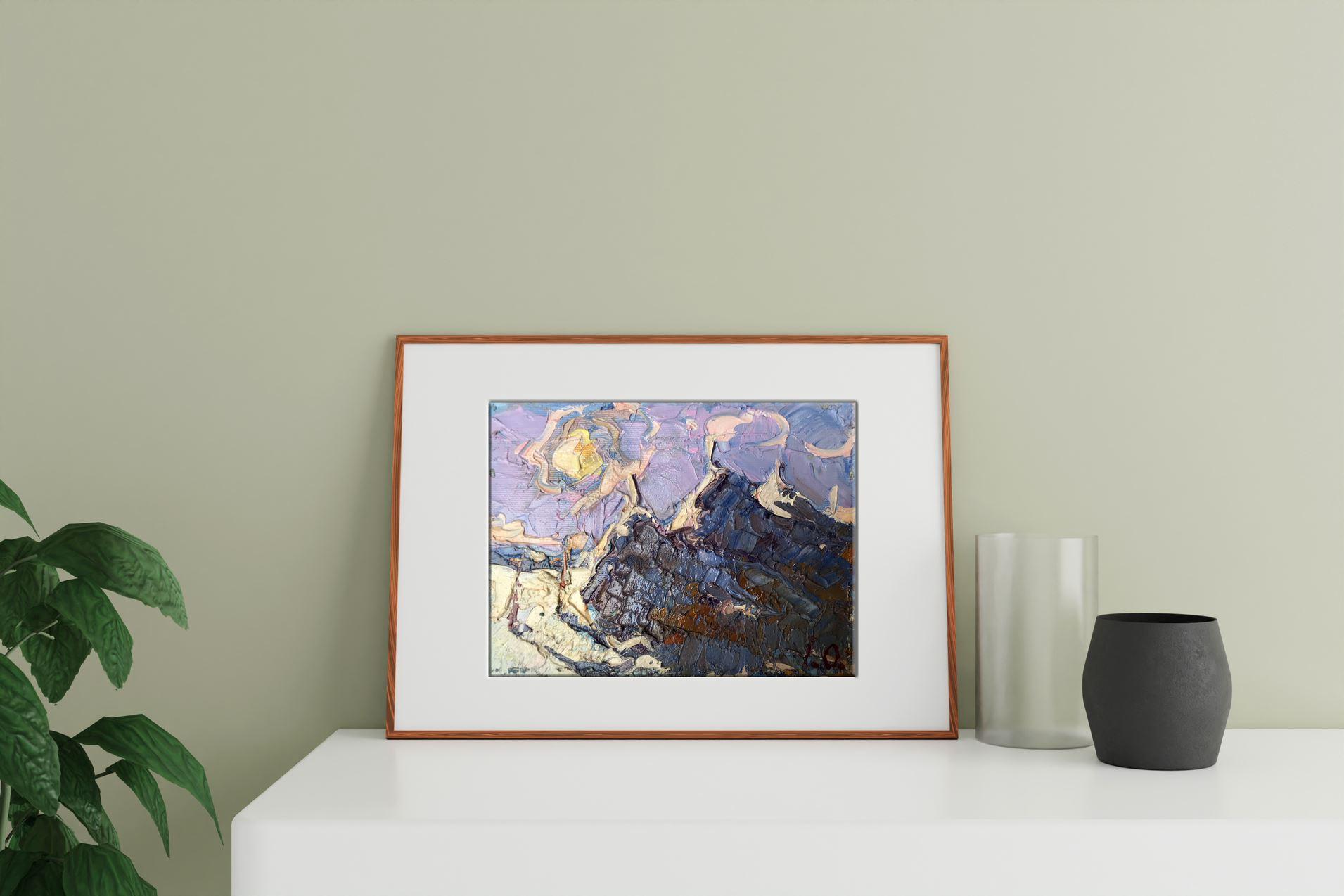 Month Night, Impressionism, Original oil Painting, Ready to Hang For Sale 4