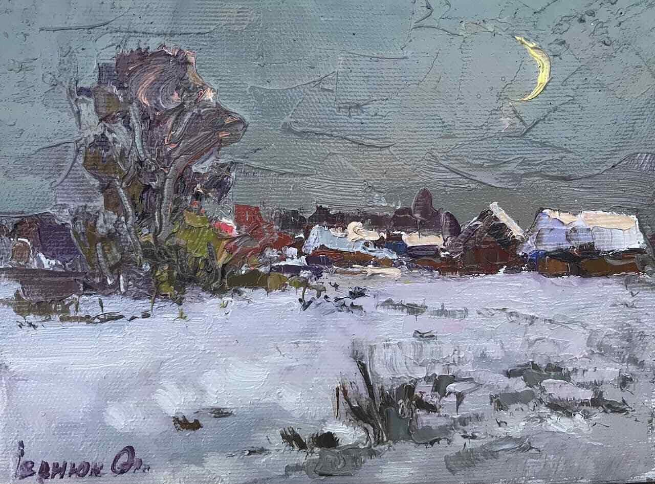 Oksana Kalenyuk Landscape Painting - Moon Night, Winter, Original oil Painting, Ready to Hang