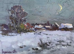 Moon Night, Winter, Original oil Painting, Ready to Hang