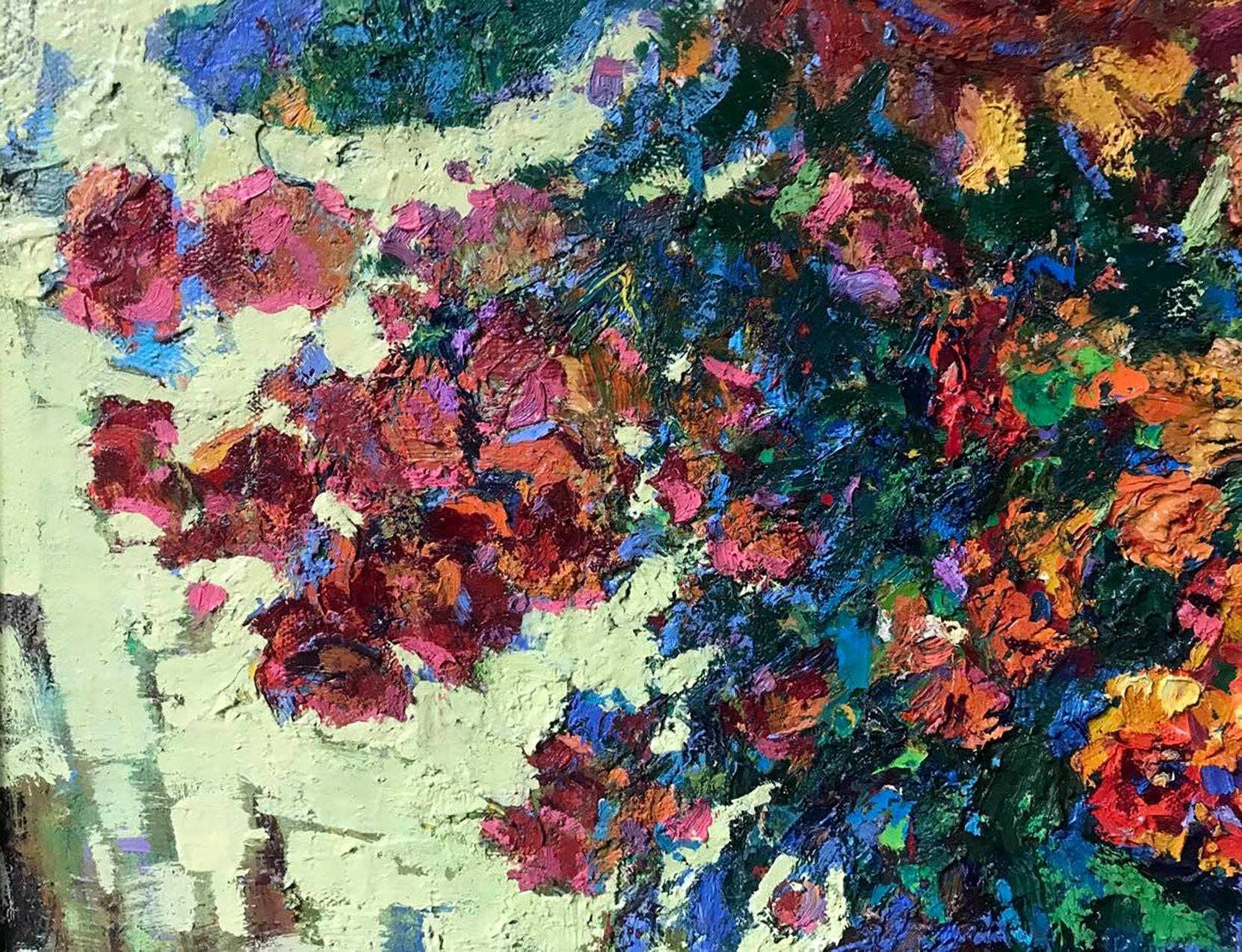 Morning Flowers, Impressionism, Still Life, Original oil Painting, Ready to Hang - Brown Still-Life Painting by Oksana Kalenyuk