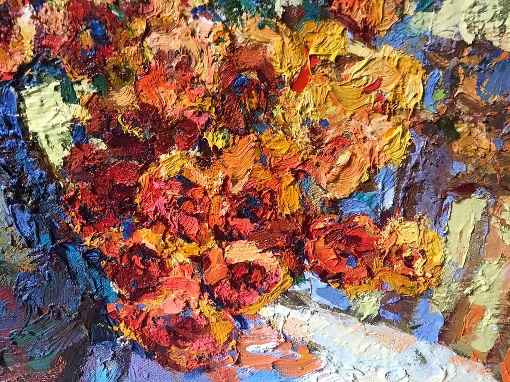 Artist: Oksana Kalenyuk 
Work: Original oil painting, handmade artwork, one of a kind 
Medium: Oil on canvas 
Year: 2016
Style: Impressionism
Title: Morning Flowers, 
Size: 31.5