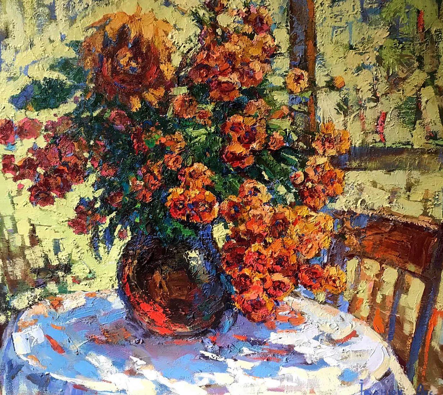 Oksana Kalenyuk Still-Life Painting - Morning Flowers, Impressionism, Still Life, Original oil Painting, Ready to Hang