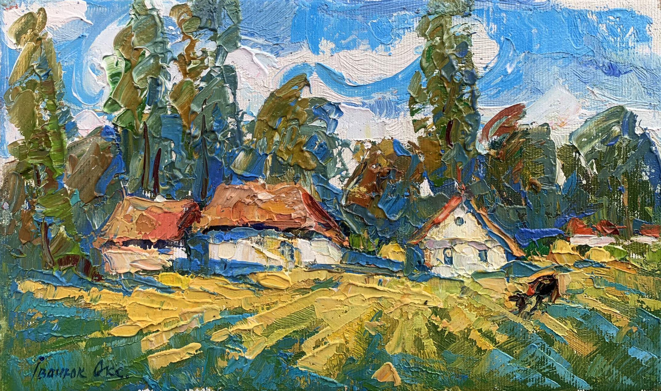 Oksana Kalenyuk Landscape Painting - Near the Village, Original oil Painting, Ready to Hang