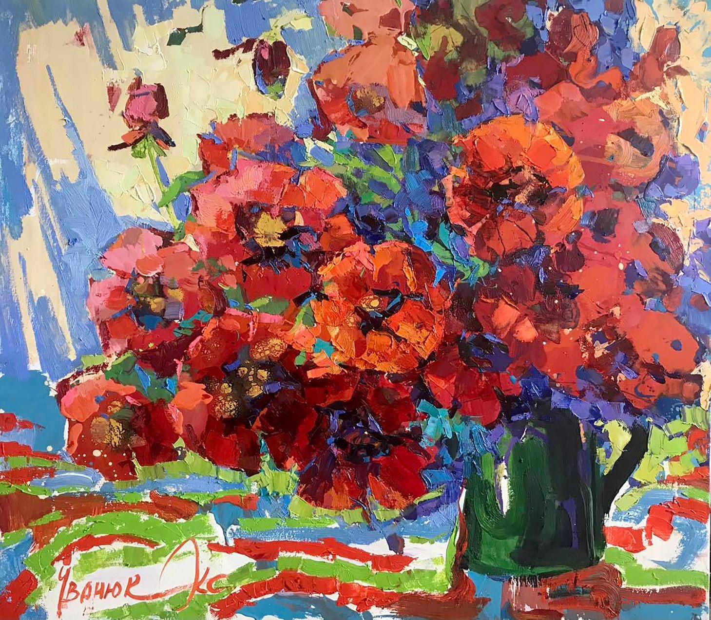 Oksana Kalenyuk Still-Life Painting - Poppies Bloom, Flowers, Impressionism Original oil Painting, Ready to Hang