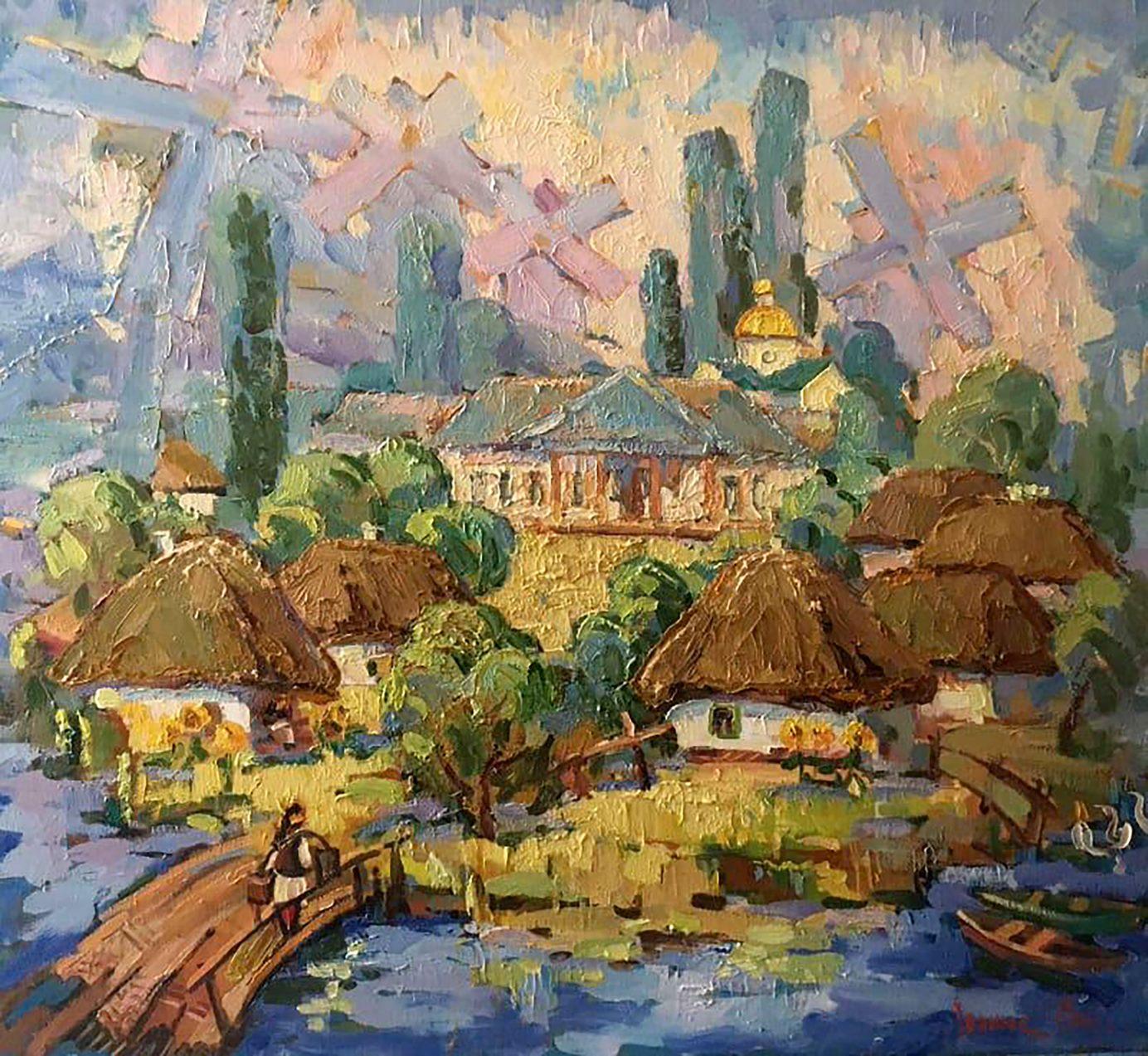 Oksana Kalenyuk Landscape Painting - Rural Landscape,  Impressionism Original oil Painting, Ready to Hang
