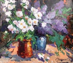Still life with Anemones, Original oil Painting, Ready to Hang