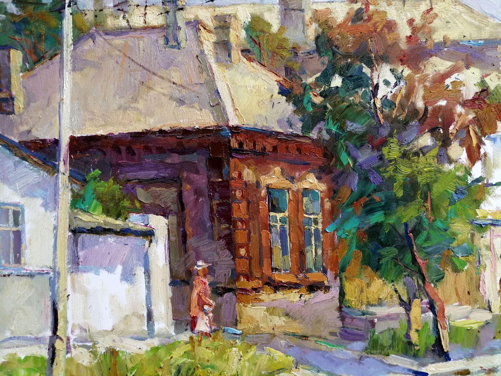 Streets of old Mariupol, Impressionism Original oil Painting, Ready to Hang For Sale 1