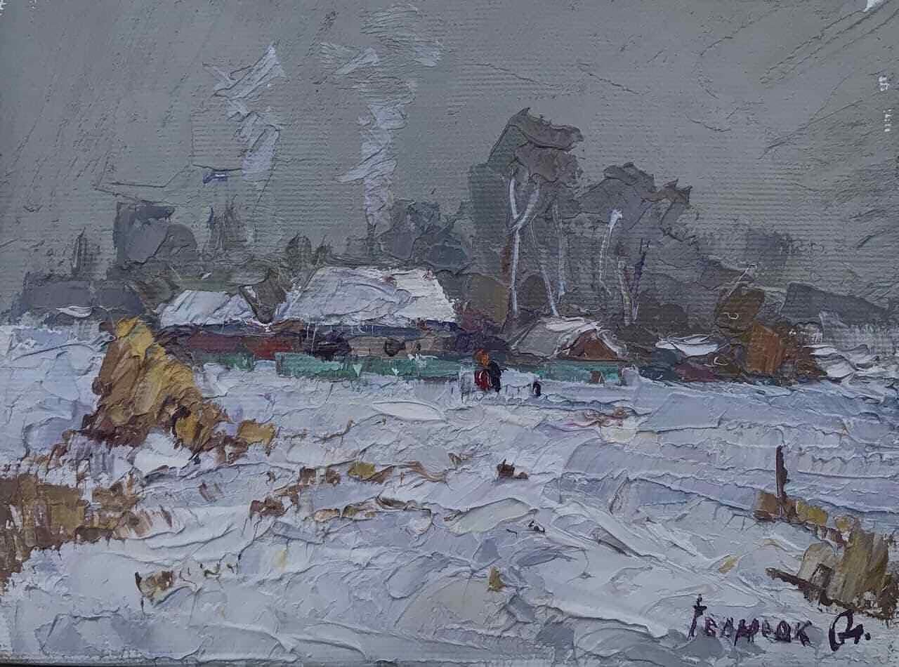 Oksana Kalenyuk Landscape Painting - The Edge of the Village, Original oil Painting, Ready to Hang