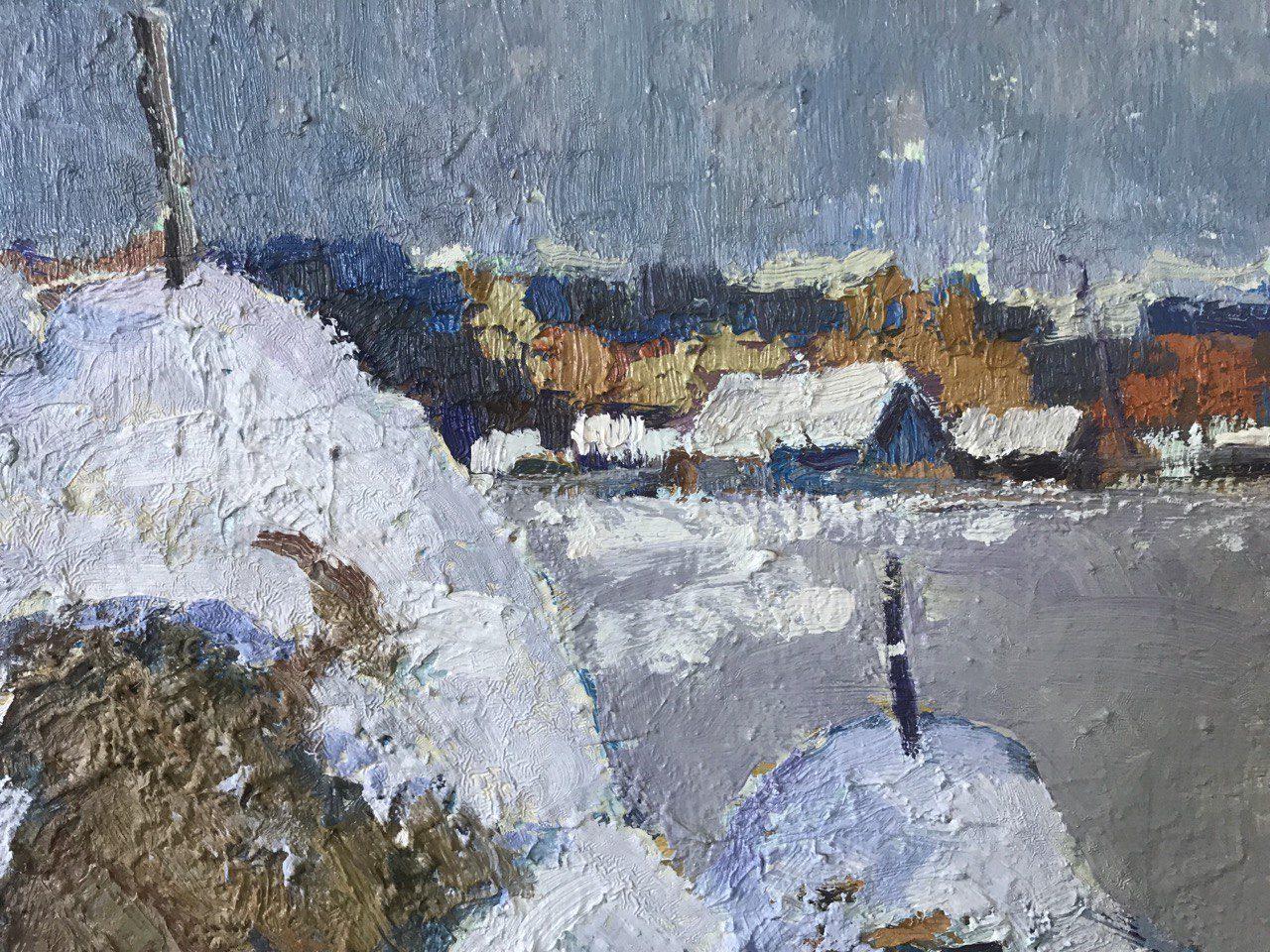 Village impressionniste, peinture à l'huile originale, prête à accrocher - Painting de Oksana Kalenyuk