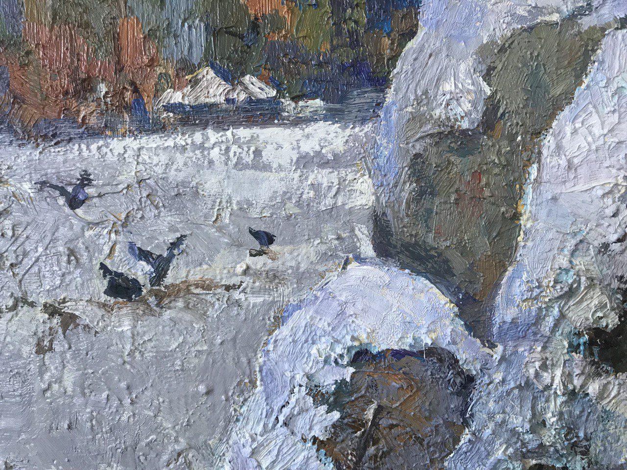 Village impressionniste, peinture à l'huile originale, prête à accrocher - Impressionnisme Painting par Oksana Kalenyuk