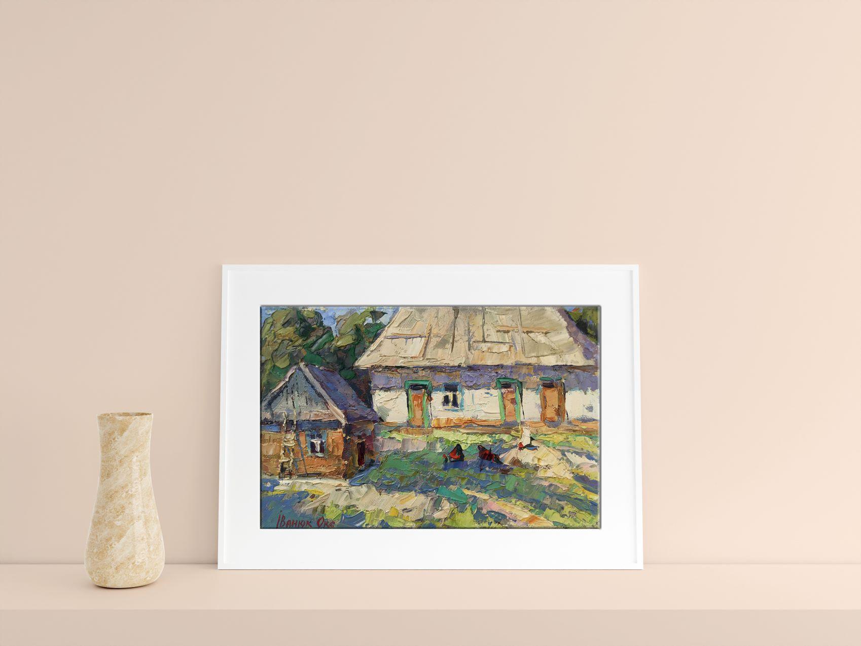 Village Yard, Impressionnisme, Peinture à l'huile originale, Prête à être accrochée - Marron Landscape Painting par Oksana Kalenyuk