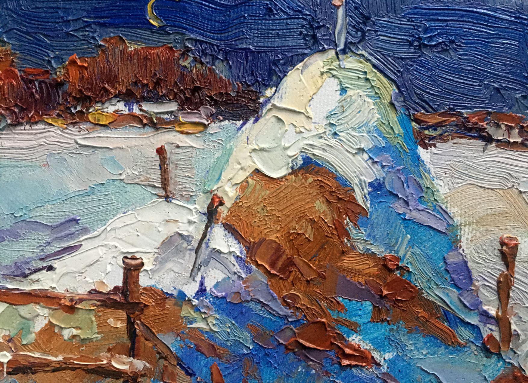Winter, Snow, Impressionism, Original oil Painting, Ready to Hang For Sale 2