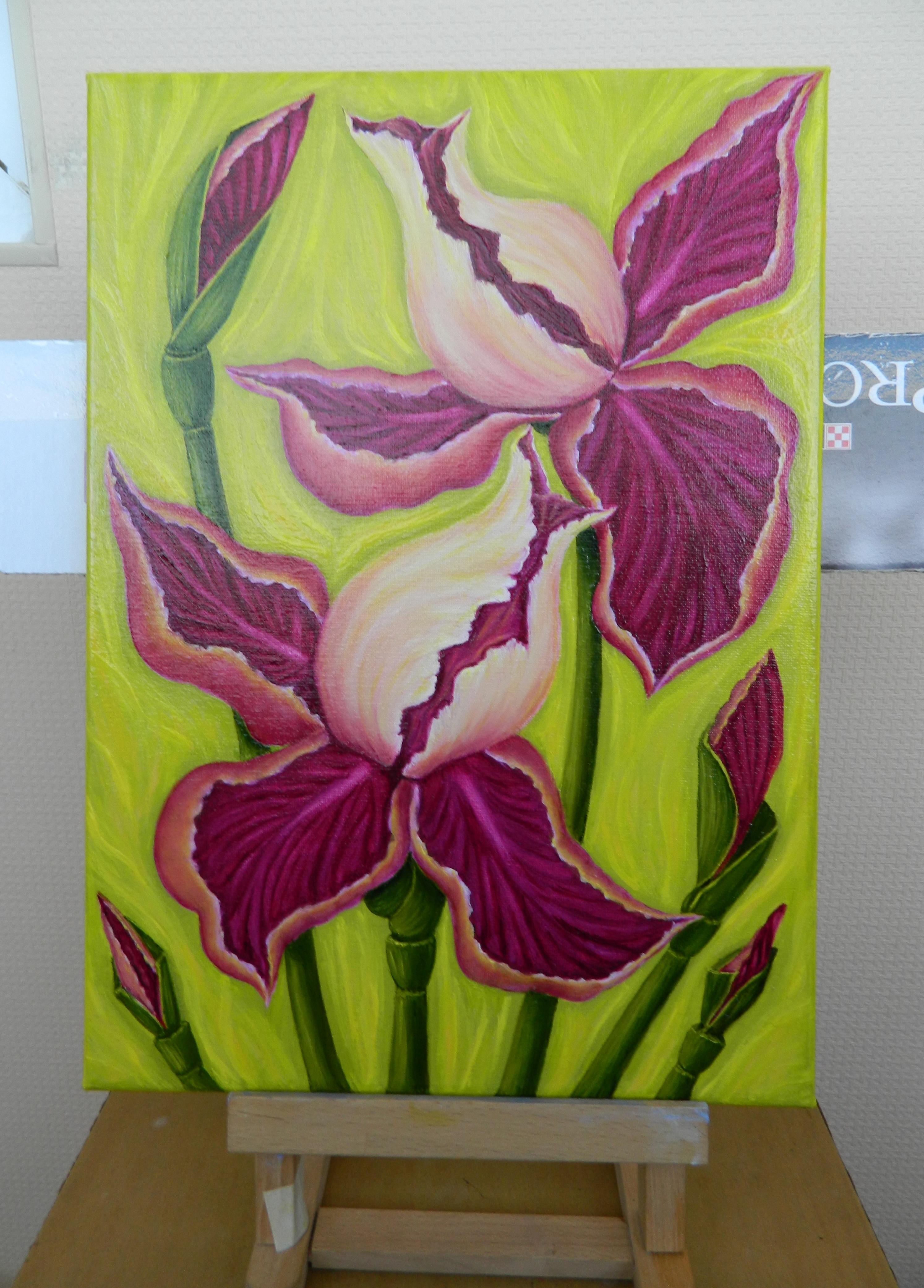 Abstract singing fantasy flowers. Butterfly flowers - Painting by Oksana Kulik 