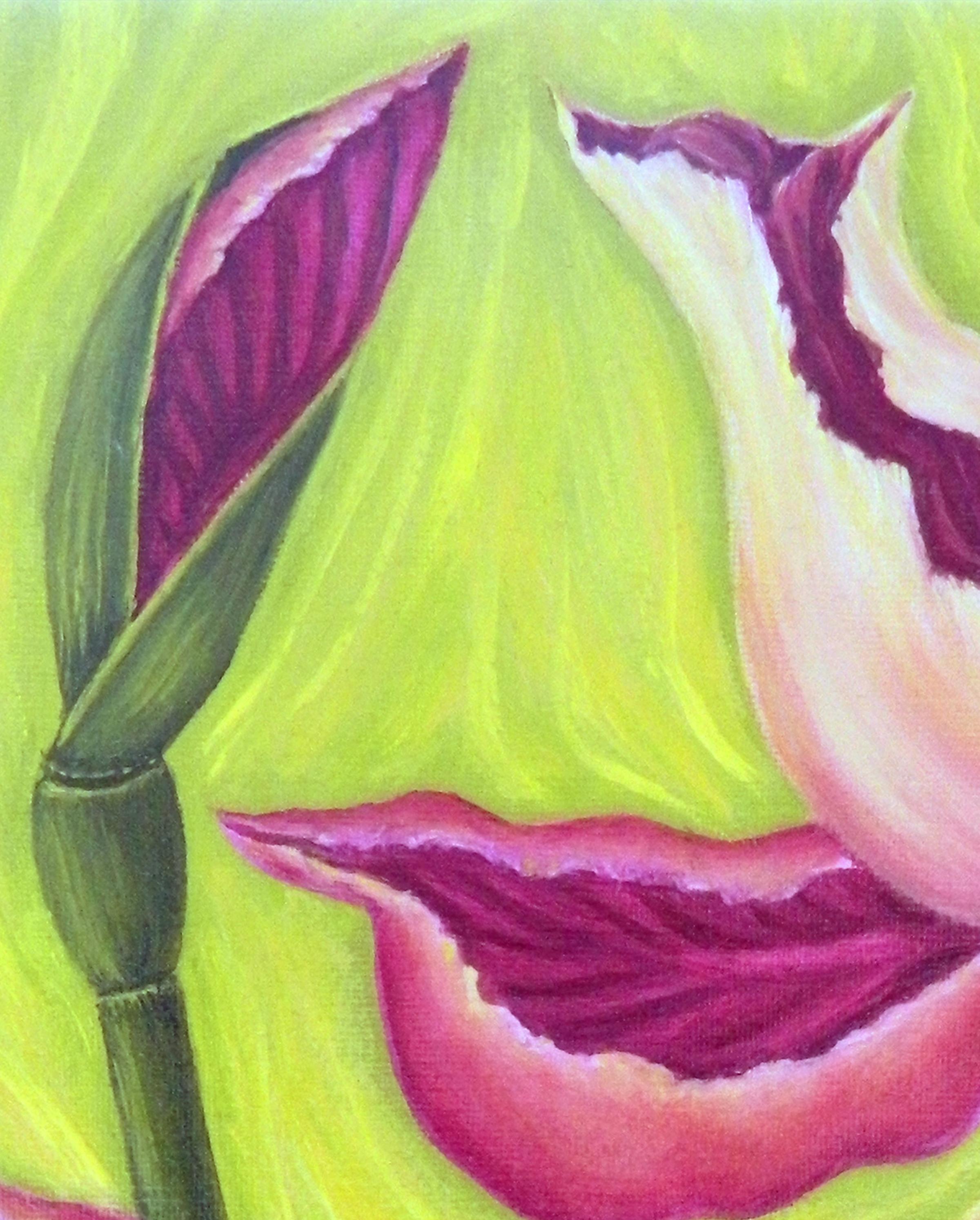 Abstract singing fantasy flowers. Butterfly flowers - Green Abstract Painting by Oksana Kulik 