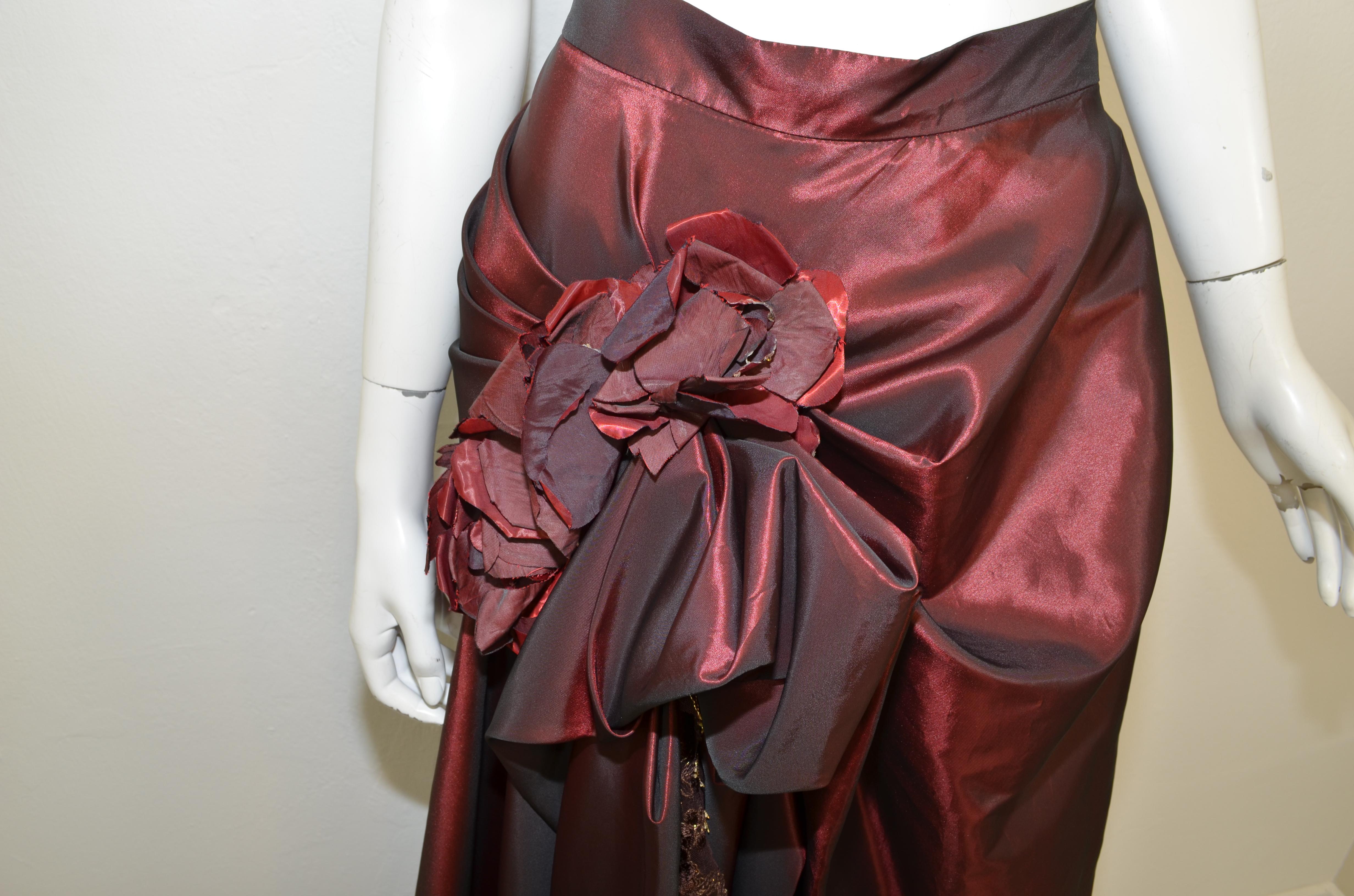 Oksana Mukha Burgundy Embellished Taffeta Ball Skirt with Beaded Corset 3