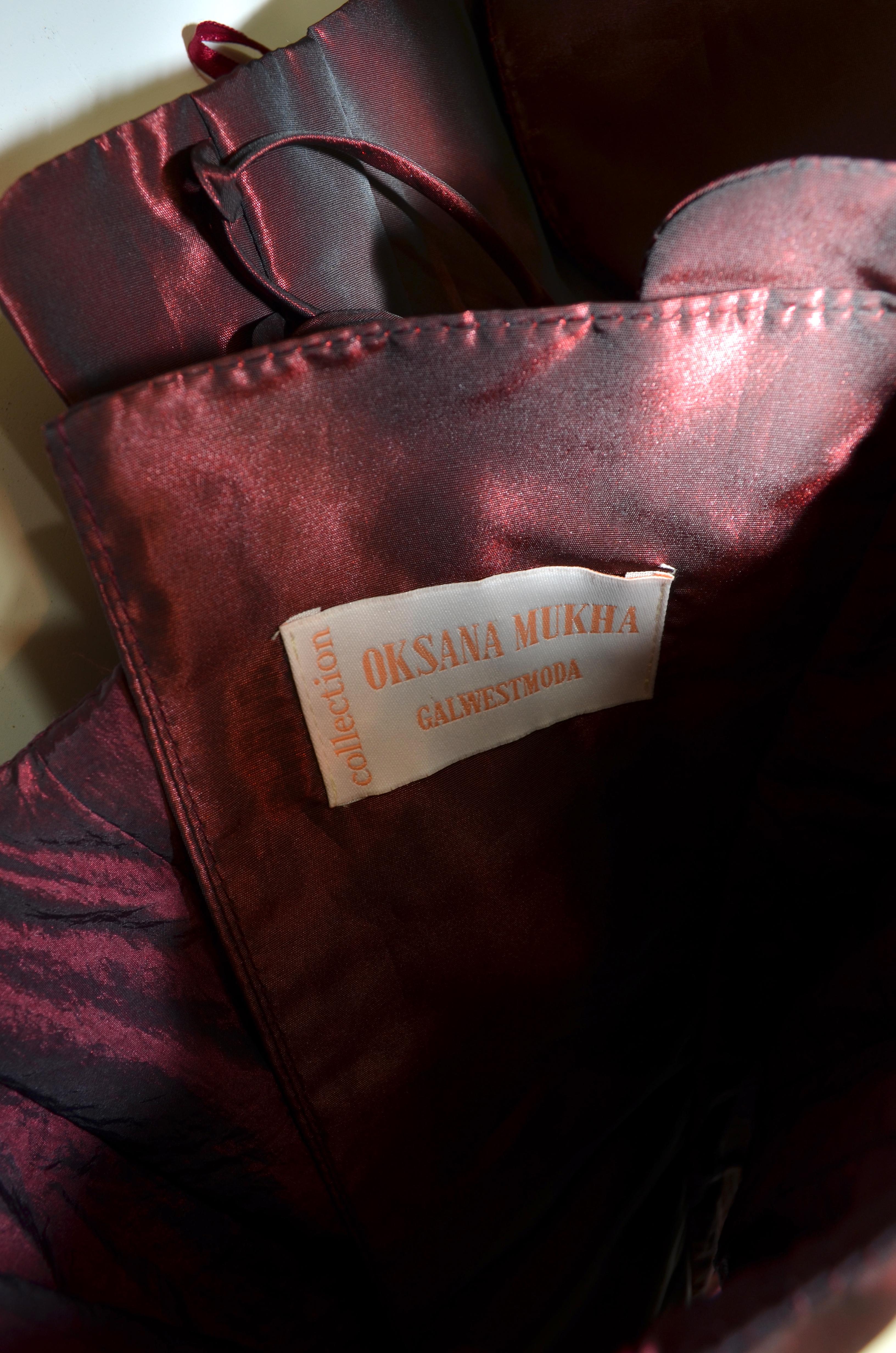 Oksana Mukha Burgundy Embellished Taffeta Ball Skirt with Beaded Corset 3