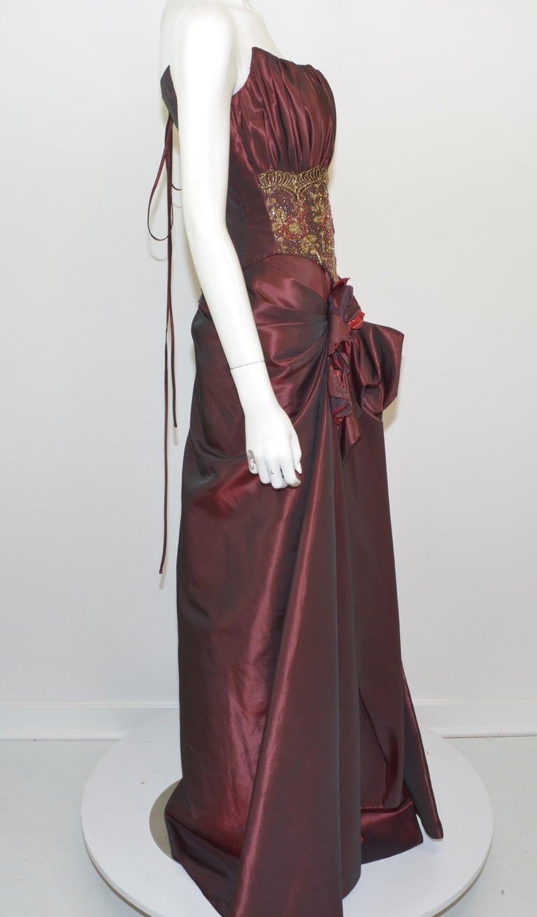 Oksana Mukha Burgundy Embellished Taffeta Ball Skirt With Beaded Corset