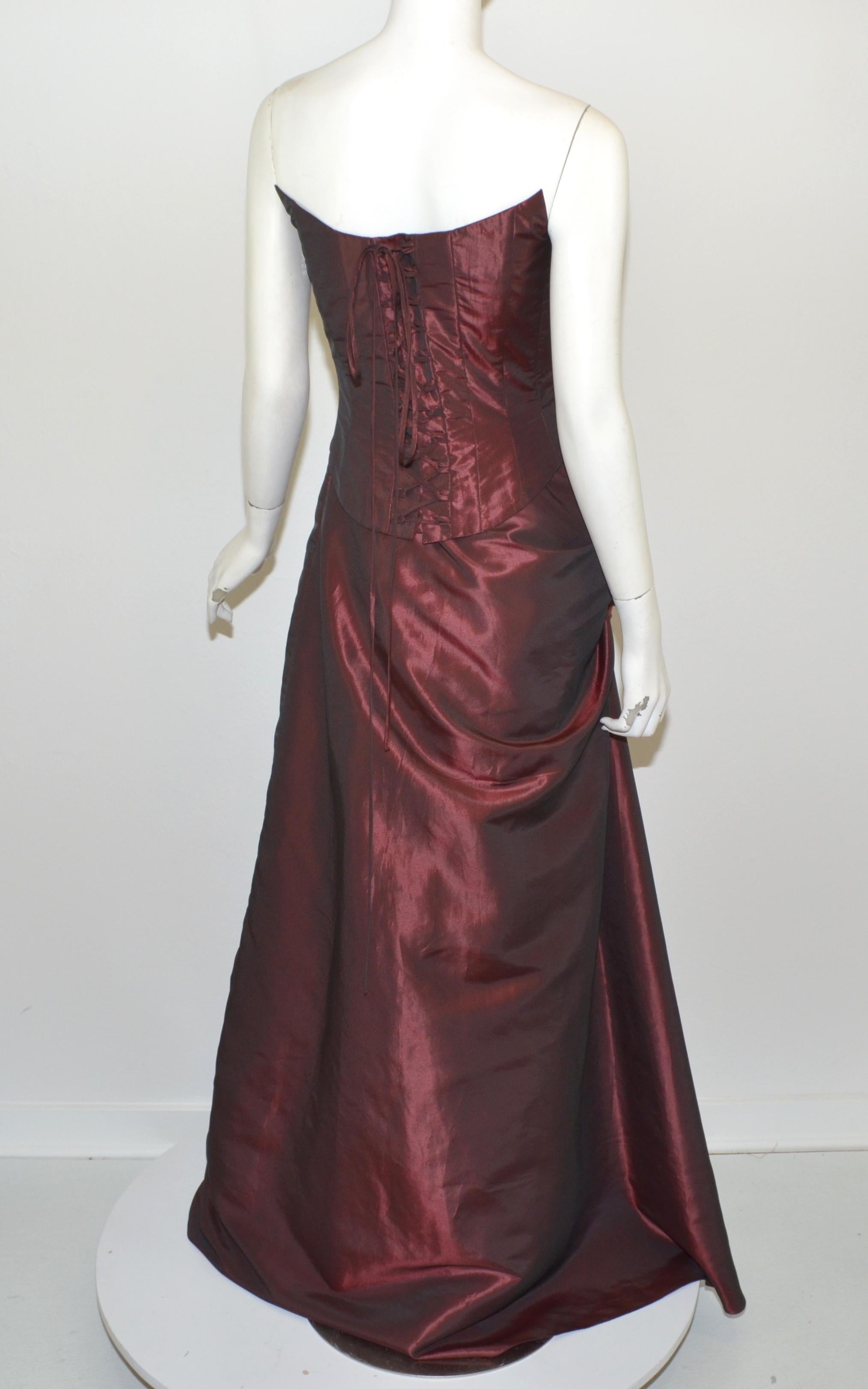 Oksana Mukha Burgundy Embellished Taffeta Ball Skirt with Beaded Corset ...