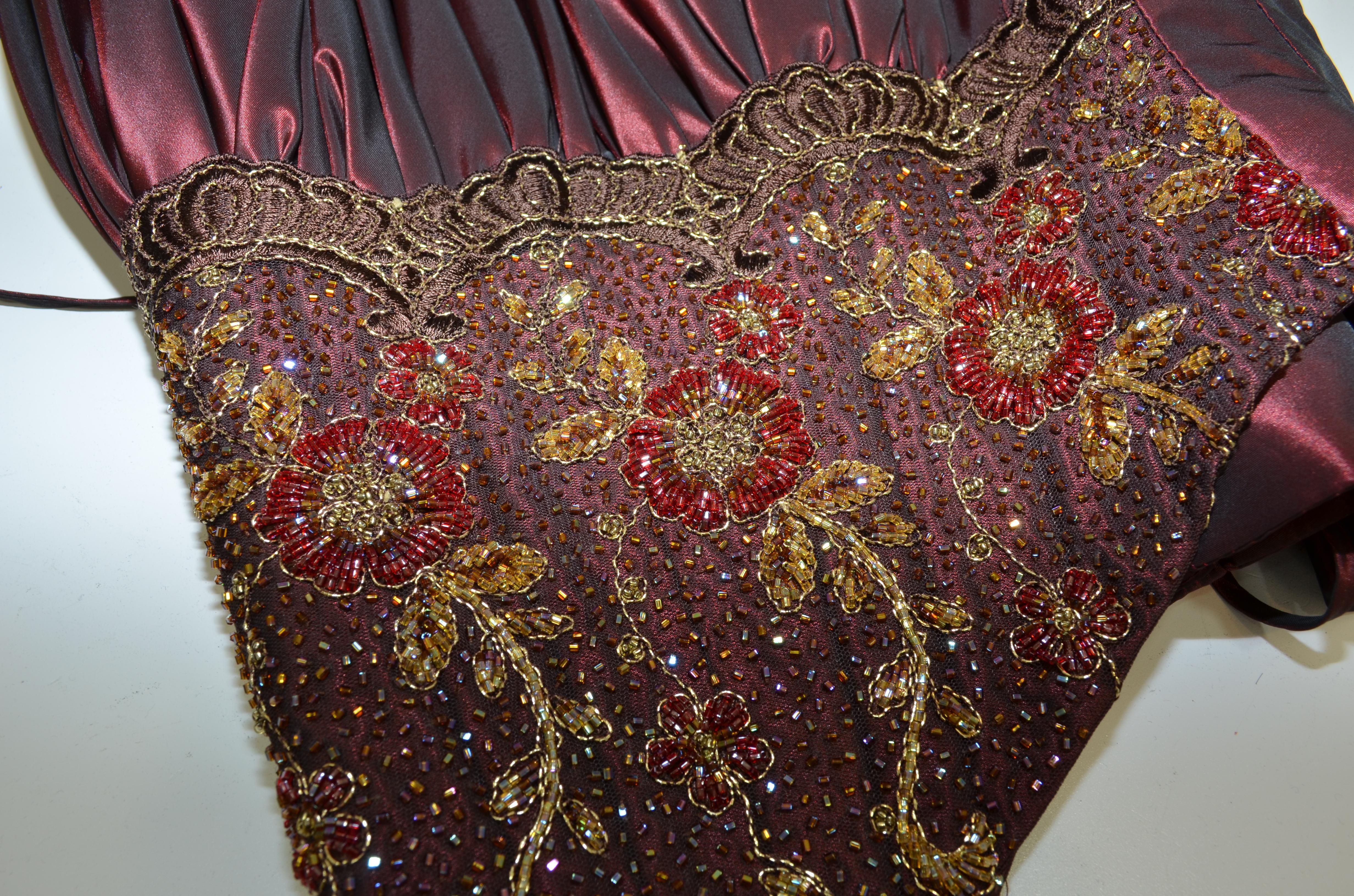 Oksana Mukha Burgundy Embellished Taffeta Ball Skirt with Beaded Corset 1