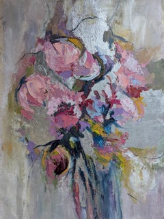 Bouquet of Delicate Pink Petals, Impressionist Abstract, Oil on Canvas