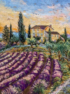 Breath of Provence (Lavender Fields and Golden Sunset), Landscape Painting