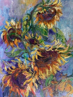 Dancing Sunflowers, Still Life Painting, Oil on Canvas, 2026