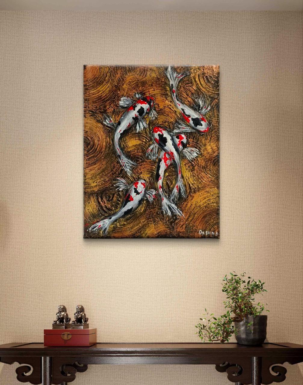 Carpa Koi giapponese. Pittura originale in vendita 5
