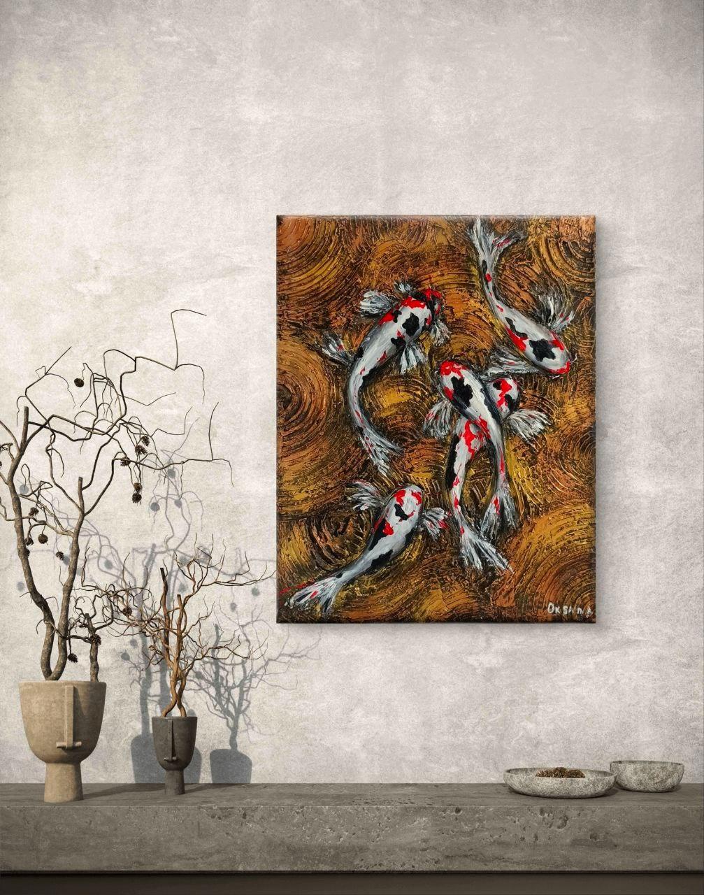 Carpa Koi giapponese. Pittura originale in vendita 6
