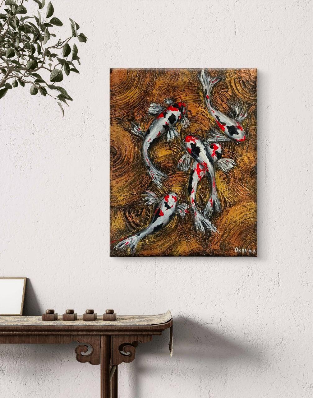 Carpa Koi giapponese. Pittura originale in vendita 7