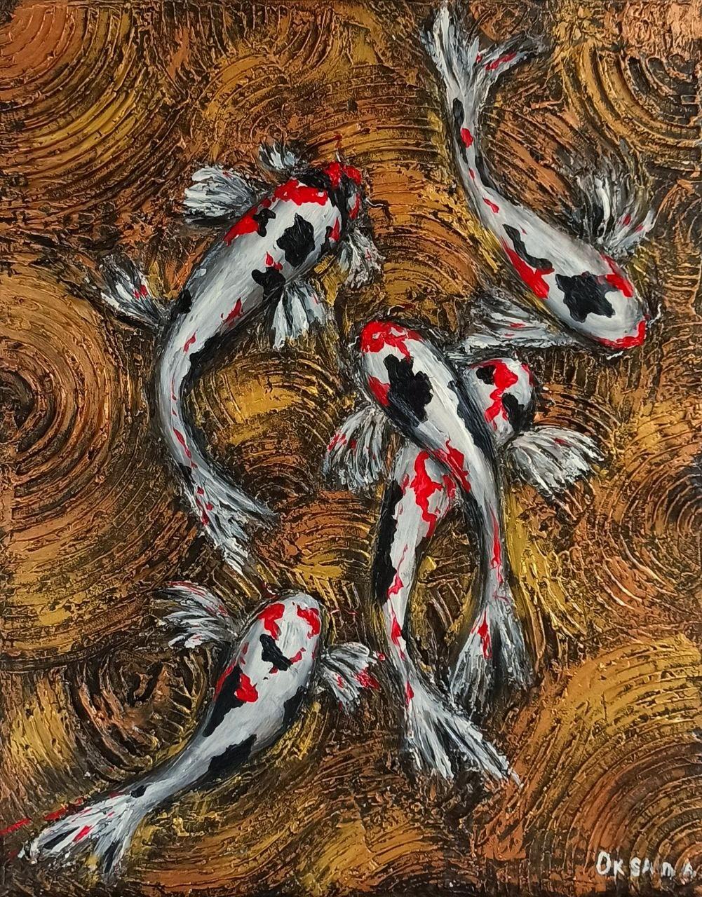Carpa Koi giapponese. Pittura originale - Painting Impressionismo di Oksana 