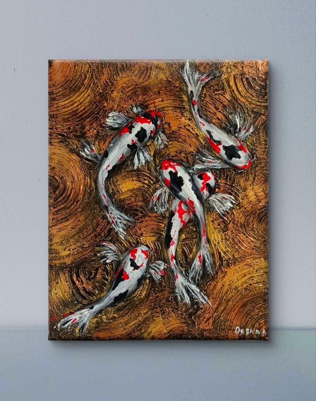 Carpa Koi giapponese. Pittura originale - Animal Painting Marrone di Oksana 