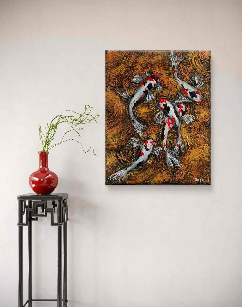 Carpa Koi giapponese. Pittura originale in vendita 2