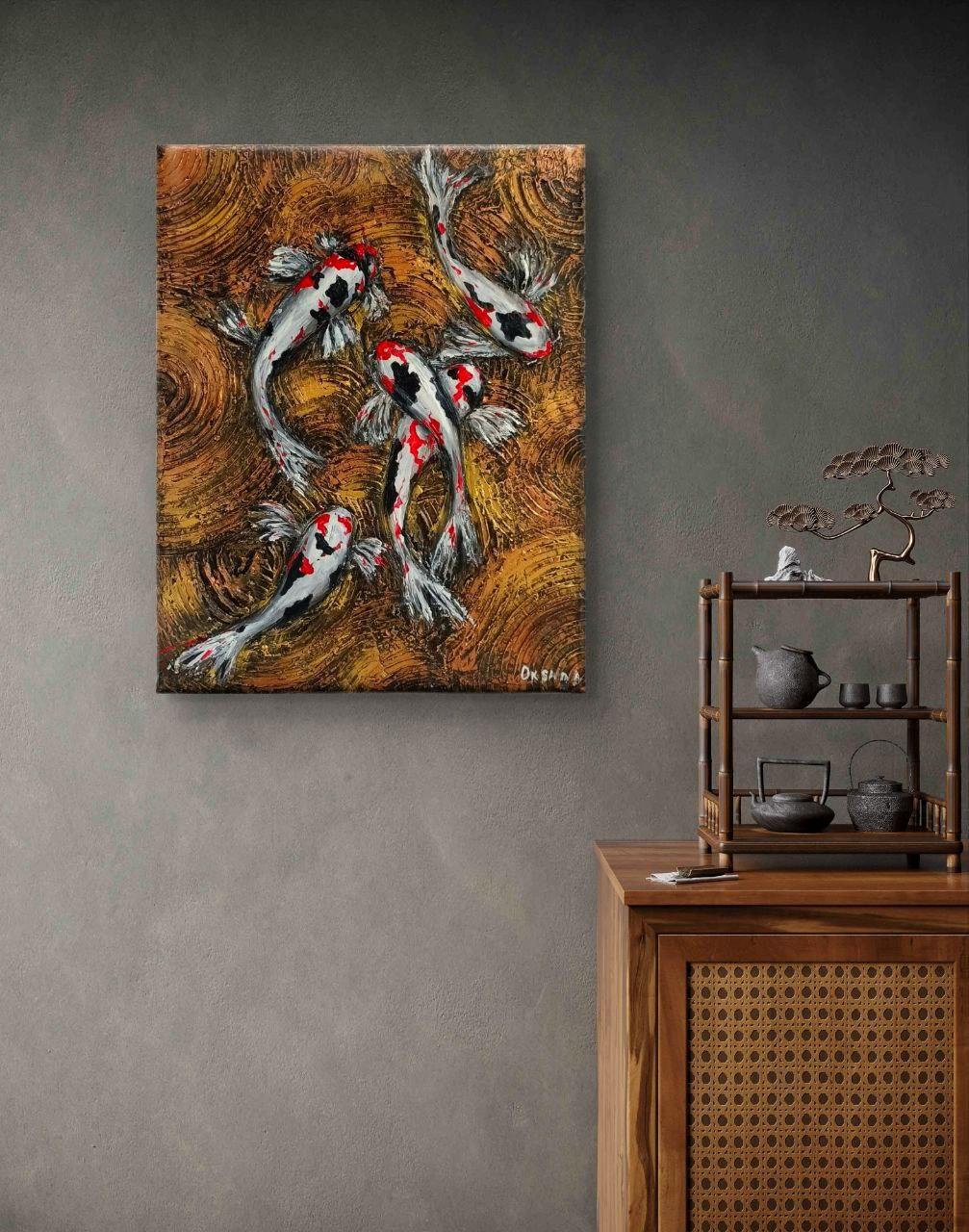 Carpa Koi giapponese. Pittura originale in vendita 3