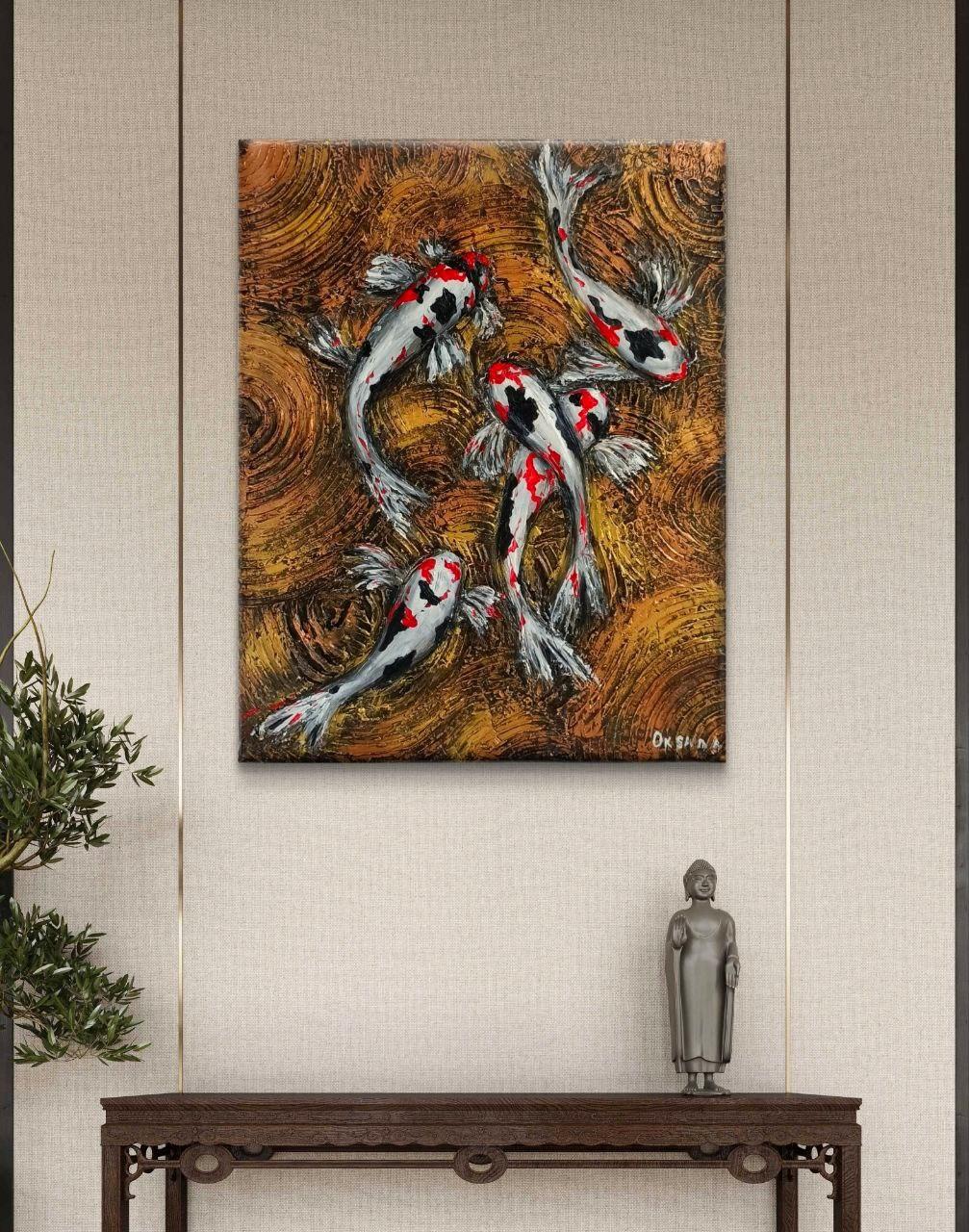 Carpa Koi giapponese. Pittura originale in vendita 4