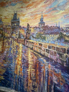 Prague Symphony in Golden Sunset, Landscape Painting, Oil on Canvas, 2026