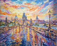 Prague Symphony in Golden Sunset, Landscape Painting, Oil on Canvas, 2026