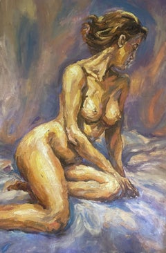 Shades of Warmth: Female Figure Painting, Impressionist Nude, Oil on Canvas