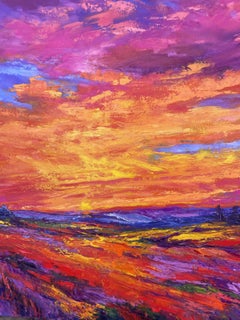 Symphony of the Evening Fire, Impressionist Landscape, Oil on Canvas