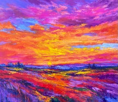 Symphony of the Evening Fire, Impressionist Landscape, Oil on Canvas