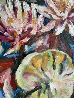 Water Lilies in the Rain, Impressionist Landscape Painting, Oil on Canvas